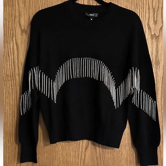 Aqua Cashmere Sweater - Black And Rhinestones- Size Small - New With Tags - Picture 1 of 2